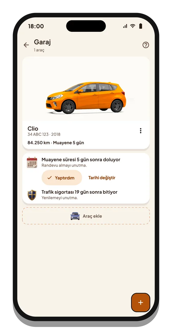 Orentor garaj ekranı: aracın muayenesi 5 gün sonra, trafik sigortası 19 gün sonra